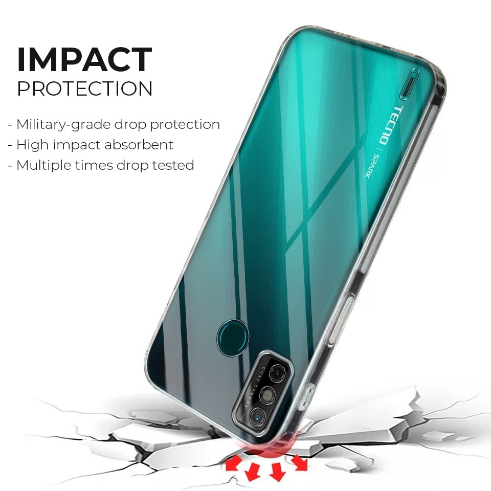 Image of Jkobi Back Cover for Tecno Spark Go 2020 | Go 2021 (Silicone Clear Shockproof Case with Camera Protection | Soft and Flexible | Transparent)