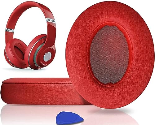 SoloWIT Replacement Ear Pads Cushions for Beats Studio 2 & Studio 3 Wired & Wireless Headphones, Earpads with Soft Protein Leather, Noise Isolation Memory Foam, Added Thickness - Red