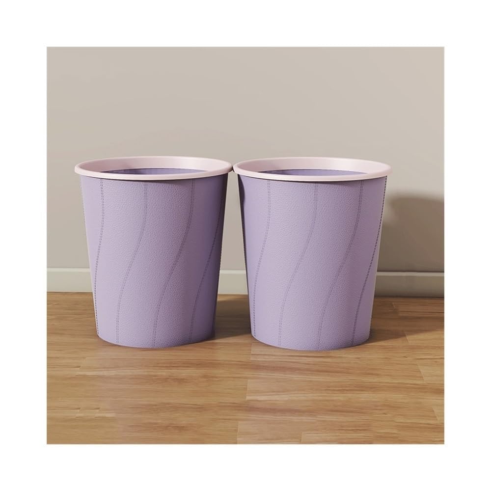 Kitchen Trash Can Wastebasket, Round Lidless Straight Throw Design Large Plastic Wastebasket for Home Kitchens and Coffee Shops Pack of 2 Garbage Can (Purple)