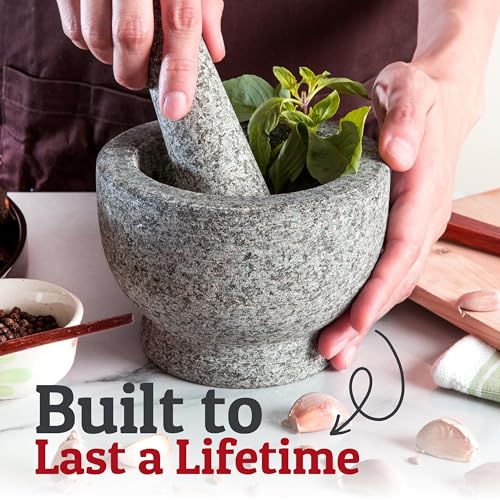 PriorityChef Mortar and Pestle Set, Heavy Duty Natural Granite, Make Fresh Guacamole at Home, Solid Stone Grinder Bowl, Herb Crusher, Spice Grinder, 1.5 Cup Size, Unpolished Grey - Image 3
