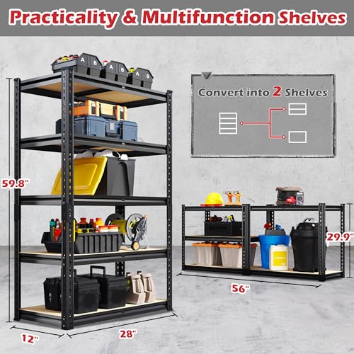 REIBII-Storage-Shelves-2020LBS-Garage-Shelving-Heavy-Duty-5-Tier-Metal-Shelving-Units-for-Storage-Adjustable-Utility-Shelf-Rack-for-Kitchen-Warehouse-Basement-28-W-x-12-D-x-598-H-Black