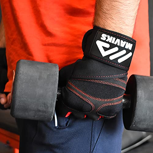 Maviks Workout Gloves For Men And Women Weight Lifting Gloves With Wrist Wrap Support For Gym Training Weightlifting Crossfit Pull Ups Exercise Gloves For Ladies (Large, Red) #TOP6
