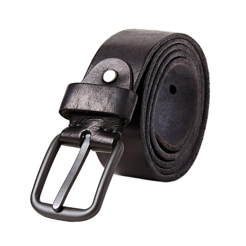 Cinturón Ajustable de Cuero Genuino, Cinturones de Cuero Genuino for Hombres Cinturón Suave for Hombre Metal Duro Hebilla Negra Mate Cinturón de Cuero Real(Black,135cm)