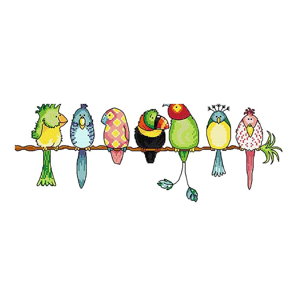 KBOLAE Colorful Parrots Stamped Cross Stitch Kit DIY Handmade Needlework 11CT 57×24cm