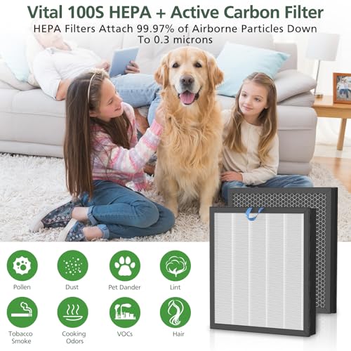 Vital 100S Replacement Filter for LEVOIT Vital 100S-P Air Purifier, HEPA and High-Efficiency Activated Carbon Filter for Smoke, Odor, Pollen, Vital 100S-RF, LRF-V102-WUS