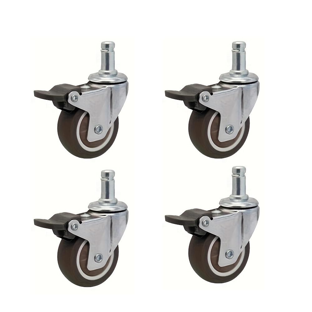 Lot de 4 roulettes pivotantes universelles à Tige d'insertion pour Meubles, Chariots, établis, Chariots de Courses (4 Freins, 5,1 cm)