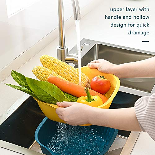 Nishore Conjunto de tigela de filtro de filtro de cozinha multifuncional 2 em 1 Bacia de drenagem gi