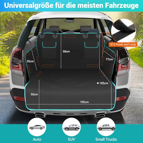 HQCM Kofferraumschutz Hund ladekantenschutz, Universal 185x105CM 900D Wasserdicht Kratzfest Kofferraum schutzmatte hundedecke mit Seiten- und Ladekantenschutz Kofferraumdecke für Auto, SUV, Van