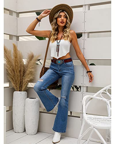 luvamia Women's Ripped Flare Bell Bottom Jeans Pants Retro Wide Leg Denim Pants4