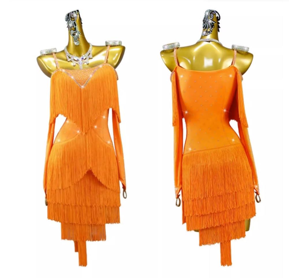Fransen-Lateinamerika-Tanzkleider for Damen, Quaste, formelles Kleid mit Paillettenträgern, modernes Walzer-Wettbewerbskleid for Abschlussball und Partyclub, Elegantes Pailletten-Ballkleid(M)