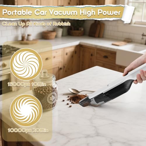 Image of Handheld Vacuum Cordless,Dust Busters Cordless with Storage Dock,15KPA High Power Portable Vacuum Vordless,USB Quick Charge,Mini Vacuum with Multi-Nozzles & Washable Filter,White
