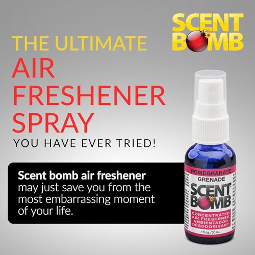 Image of Scent Bomb Air Freshener Spray, Long-Lasting Odor Eliminator - Effective Deodorizer for Home & Car, Fresh Room Spray for Kitchen, Bathroom & Smell Neutralizer - 1 oz Pack of 4, Pomegranate Scent