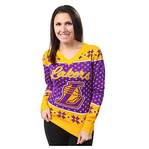 FOCO NBA Womens Los Angeles Lakers 2016 Big Logo V-Neck Sweater, Large