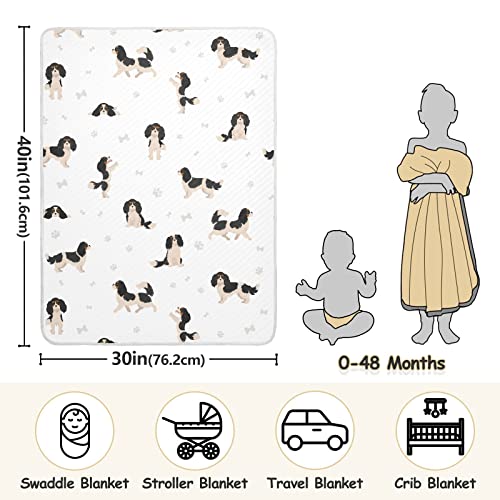 Image of Swaddle Blanket Cavalier King Charles Spaniel Cotton for Infants, Receiving Lightweight Soft Swaddling for Crib, Stroller, Nursery, Puppy, 30x40 in