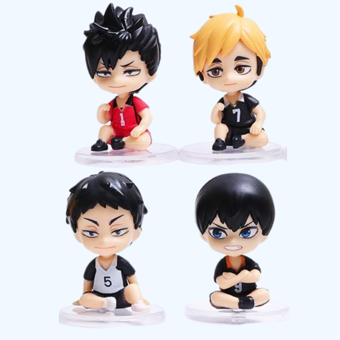 Blue Aura Haikyuu Action Figures Set of 3 Chibi Style Height-7cm Multi Colour PVC | Boys Mini Sitting Set of 3 Haikyuu Blue Team