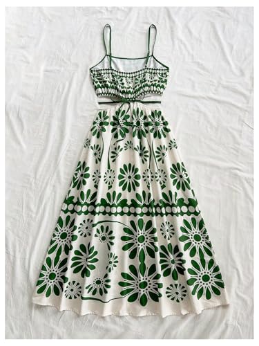 Image of Floerns Women's Cut Out Tropical Spaghetti Strap Midi Dress Summer Beach Vacation Flowy Dresses