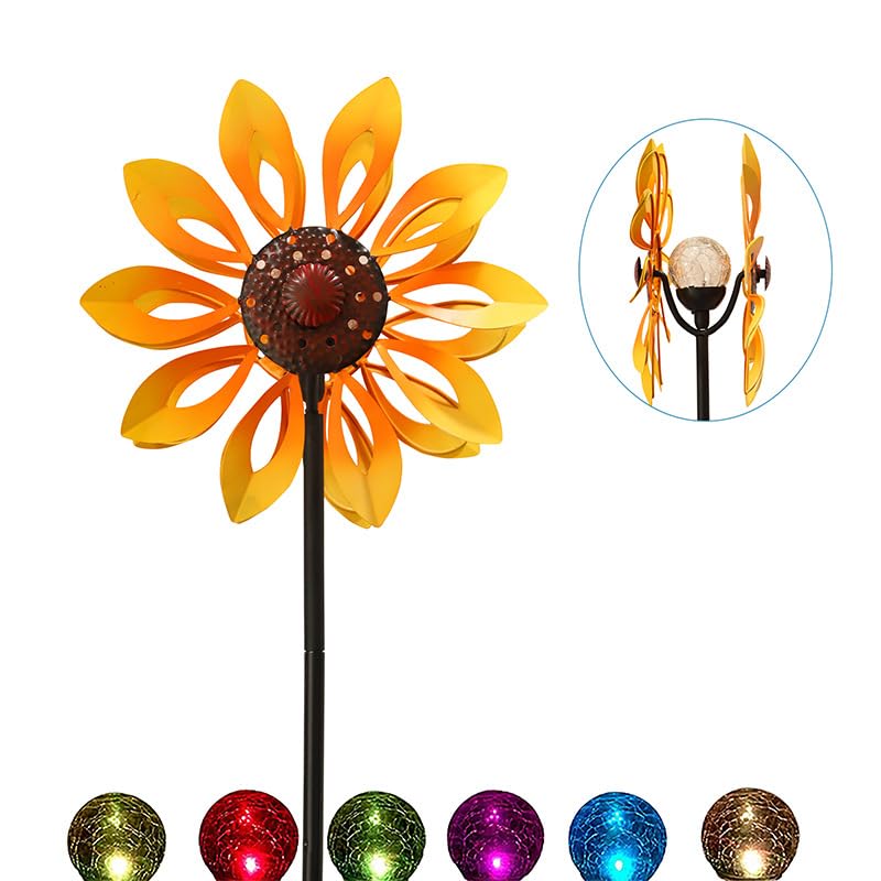 Sculpture de vent solaire avec éclairage LED pour pelouse et jardin