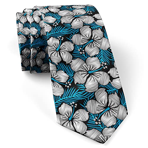 ( Hibiscus Tropical Floral Embroidery ) Fashion Novelty Necktie, Conversation Neckwear Ties Great for Party and Events