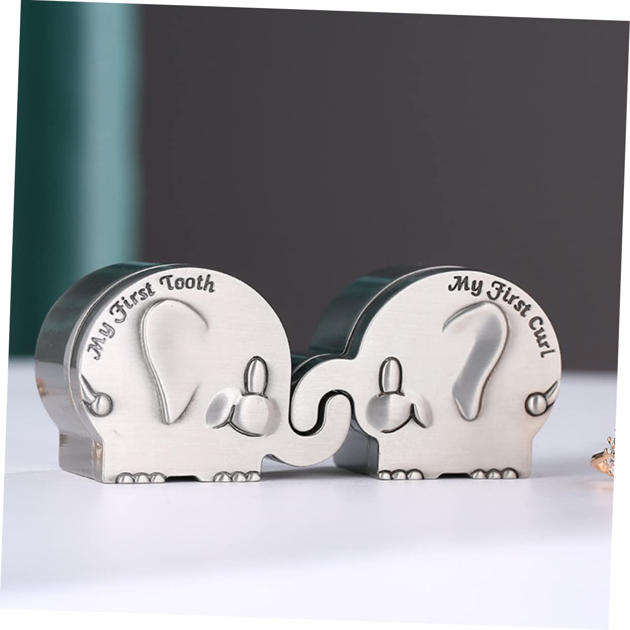 ibasenice Caja De Recuerdo Para Bebé Recién Nacido Con Forma De Elefante Caja Con Primer Rizo Y Diente Juego De Manualidades De Metal Plateado