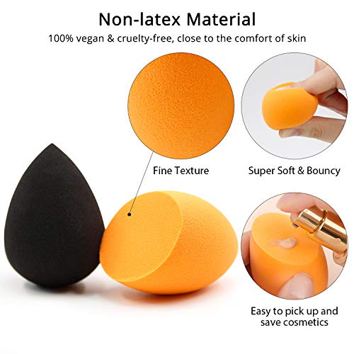 BEAKEY Makeup Sponge, 10 Pcs Latex-free and Vegan Makeup Blender Beauty Sponge, Flawless for Cream, Liquid Foundation & Powder Application (Orange & Black)