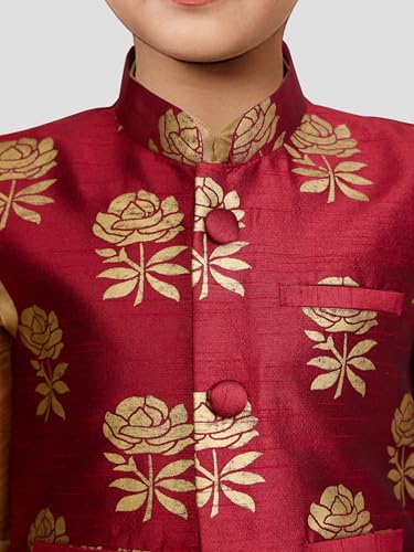 Image of JBN Creation Boys' Silk Blend Nehru Jacket || Banarasi Brocade Woven Jacquard Modi /Nehru Jacket || Ethnic Wear for Festivals, Weddings