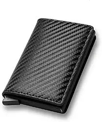 Carteira Slim RFID Antifurto com Ejeção Automática de Cartões em Couro Sintético Premium - Proteção Total para Homens e Mulheres