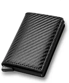 Carteira Slim RFID Antifurto com Ejeção Automática de Cartões em Couro Sintético Premium - Proteção Total para Homens e Mulheres