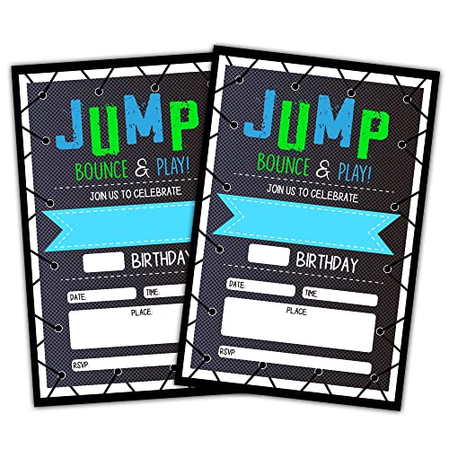 CLIRBE Trampoline Jump Birthday Party Invitations, Bounce House Birthday Invitations For Boys Girls, Kids Birthday Invites, Theme Birthday Party Decorations, 20 Invitations with 20 Envelopes - B02