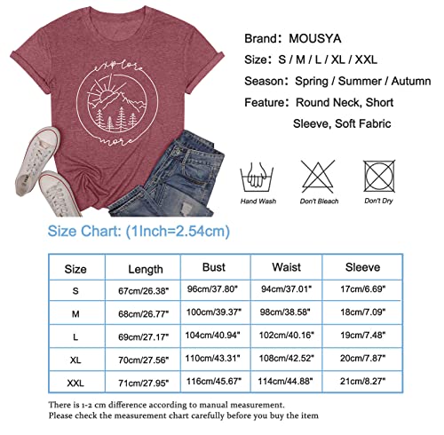 Mousya Women Mountain Graphic T-Shirt Summer Outdoors Hiking Camping Short Sleeve Round Neck Tee Tops (Dark Pink, X-Large, X_L) #TOP6
