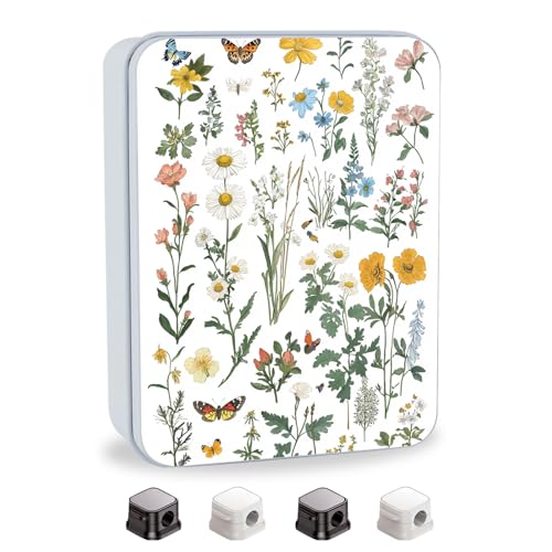Image of Metal Tin Box with Lid,Multi-functional Storage Large Box Can Store Tea Biscuits Game Cards, Playing & Tarot Cards-Comes with 4 Magnetic Cord Clips,Flower Garden Butterfly