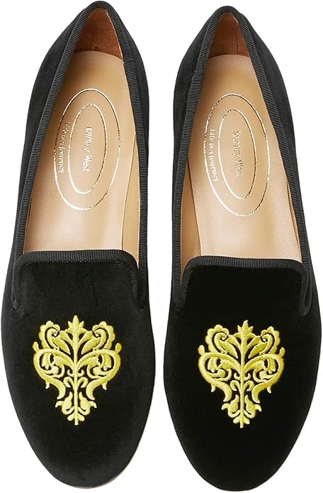 Image of Journey West Women's Velvet Loafer Flat with Embroidery Velvet Slippers