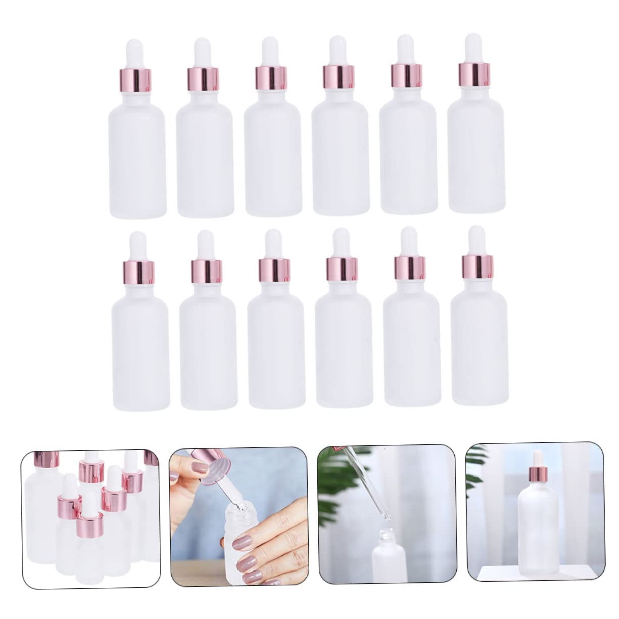 12piezas Frascos De Vidrio Frosted Para Aceites Esenciales Botellas Vacías De Cuentagotas Recargables y Prácticas Para Viaje y Almacenamiento De Líquidos