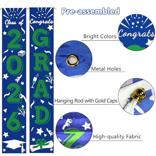 Image of Graduation Porch Banner Class Sign Congrats Grad Hanging Flags High School College University Party Decoration For Front Door Outdoor Blue Green