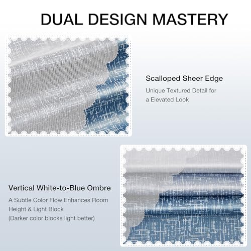 Image of Amzdecor Blue White Ombre Double Layer Full Blackout Window Curtains