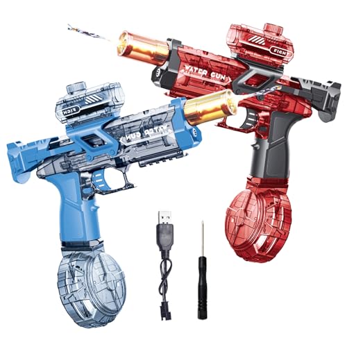 Pistola de agua potente, pistola de agua eléctrica, juguete con capacidad de humedad de 500 ml, pistola de chorro de larga distancia de 32 pulgadas, para piscina jardín (azul + rojo)