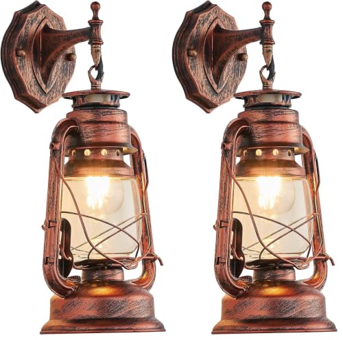 Image of NOXARTE Rustic Wall Sconce Lighting Lantern Mounted Light with Glass Lampshade for Hallway Farmhouse Loft W7 x H15 (Pack of 2)
