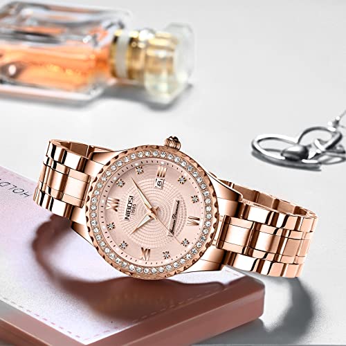 NIBOSI-Women-Watches-Analogue-Wrist-Watches-Watches-for-Womens-GirlsMissLadies-Rose-Gold-Dial-Watch-with-Stylish-Diamond-Studded-Watches