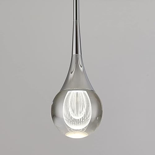 Miniatura 1 de WABON Lámpara colgante moderna de cristal, lámpara colgante de globo de 1 luz, con acabado cromado, mini lámpara colgante para cocina, isla,