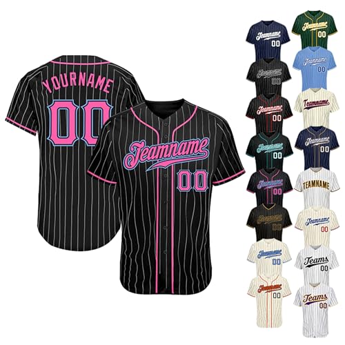 Camiseta de béisbol a rayas personalizada para hombres, mujeres y niños, manga corta, camisa de softball, uniforme de equipo con nombre, número y logo impresos
