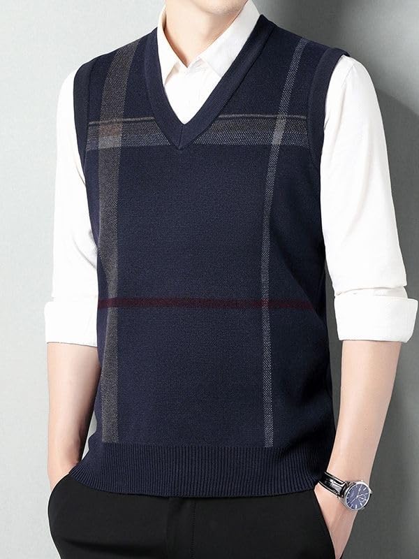 Men'S Pullover Vest,Middle-Age Business Casual Knit Waistcoat,Sleeveless Vest3