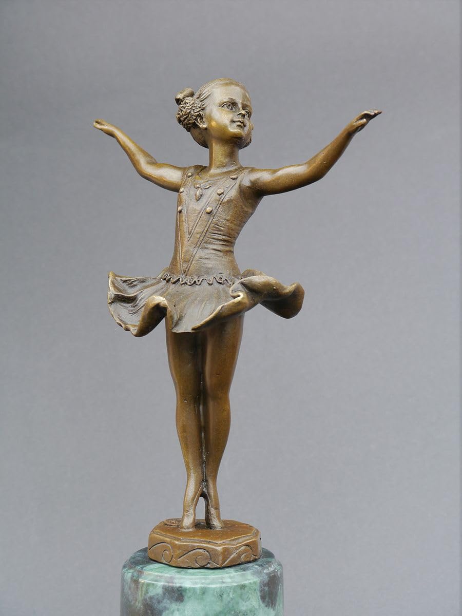 Bronze Figur kleine Ballerina auf Marmorsockel | Tänzerin Mädchen Skulptur | H: 32 cm | (5657)