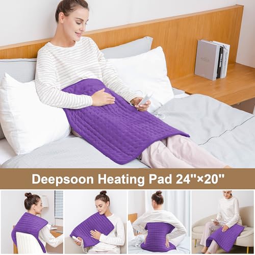 Image of Deepsoon Heating Pad,Electric Heating Pads for Back,Neck,Moist Heating Pad for Abdomen Shoulder Knee Legs,Dry /Moist Heat&Auto Shut Off,Mother's Day Birthday for Men and Women,Dark Purple,24x20 Inch