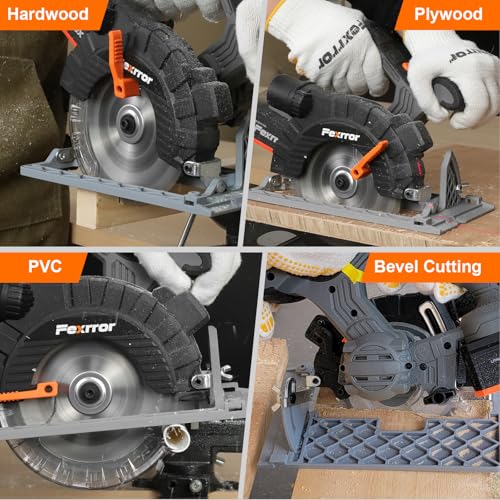 Fexrror Cordless Circular Saw with 4.0Ah Lithium-Ion Battery, 4000RPM, Dust Extraction, Adjustable Cutting Depth and Angle, 50mm(90 °), 36mm(45 °), Electric Saw with Laser for Cutting Wood, Plastic 7 Fexrror Cordless Circular Saw with 4.0Ah Lithium-Ion Battery, 4000RPM, Dust Extraction, Adjustable Cutting Depth and Angle, 50mm(90 °), 36mm(45 °), Electric Saw with Laser for Cutting Wood, Plastic - Image 7