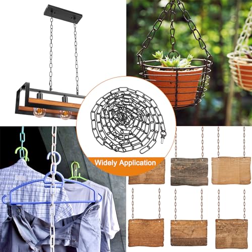 Image of PATIKIL 15 Feet Lighting Chain for Hanging Lamp, 2 Set Chandelier Chain Light Fixture Chain Load Capacity 65 Lbs for Pendant Light, Ceiling Fan, Black