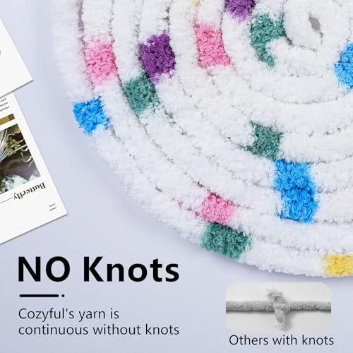 Image of Cozyful Chunky Yarn for Hand Knitting - #10 Chunky Chenille Blanket Yarn, Jumbo Big Thick Chunky Yarns for Crocheting, Tie Dye Bulky Knit Yarns, 8 Skein (20 yds 8 oz Each Skein), Rainbow & White