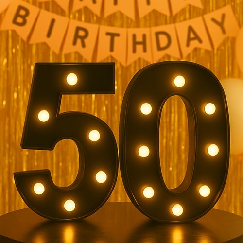 Image of Black 50th Birthday Decorations for Him Her, LED Light Up Numbers 50 Sign Battery-Operated Light-Up Party Decoration 50th birthday gifts for Him ZJDZTK