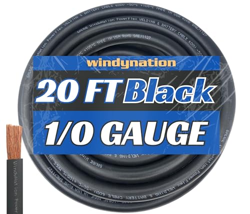 Image of WNI 1 /0 Gauge 20 Feet Black 1 /0 AWG Ultra Flexible Welding Battery Copper Cable Wire - Made in The USA - Car, Inverter, RV, Solar