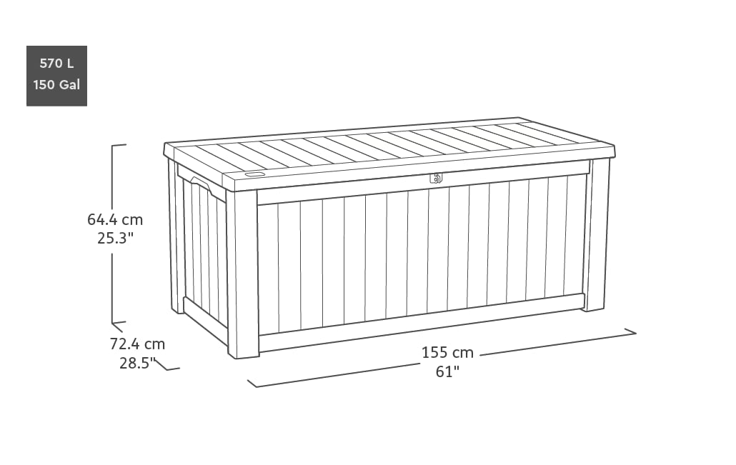 Keter Kissenbox Westwood, Grau (Anthrazit), 570 Liter Fassungsvermögen, L 155 x B 72,4 x H 64,4 cm (außen), wasserdicht, wetterfest, robust