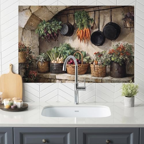 Image of Rustic Vegetable Kitchen Backsplash Peel and Stick, 35.4x23.6 in