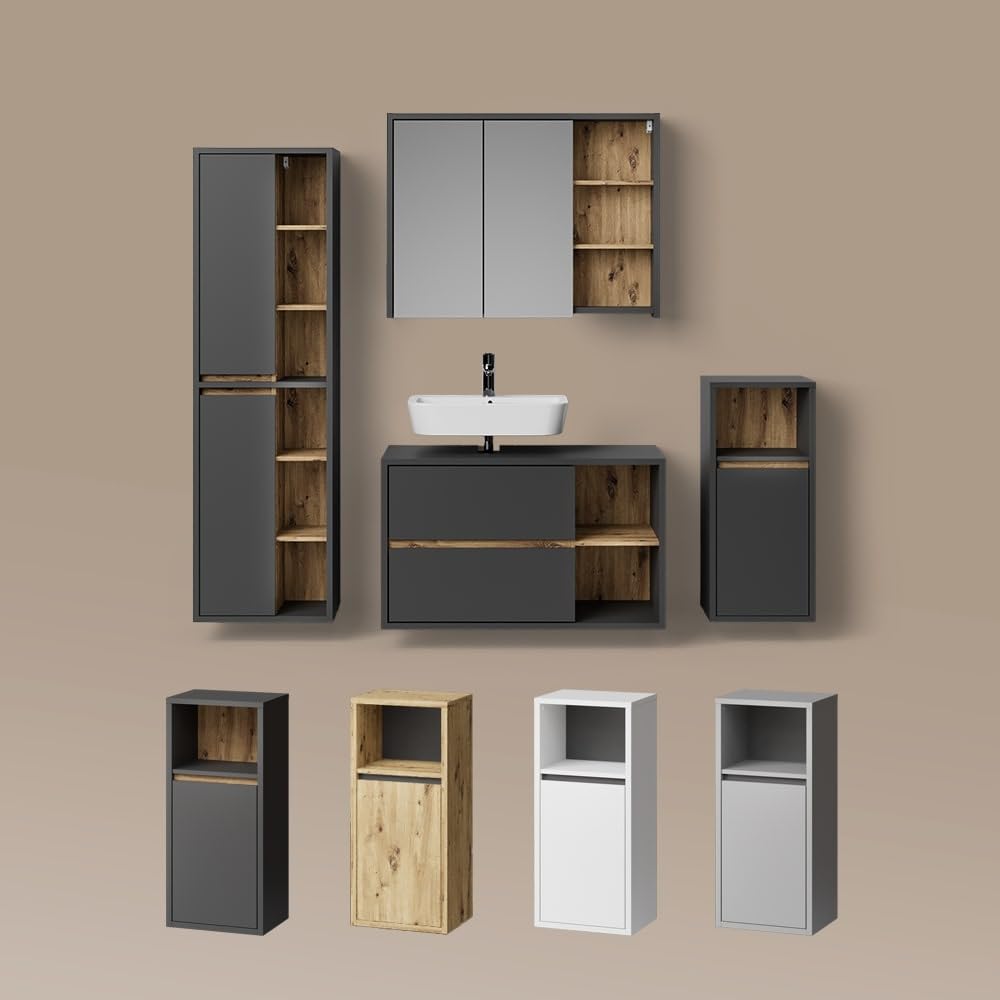 Livinity Set di mobili da bagno Vomano, Antracite, 4 parti
